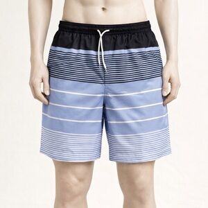 Men's Striped Swim Shorts - Black and Blue